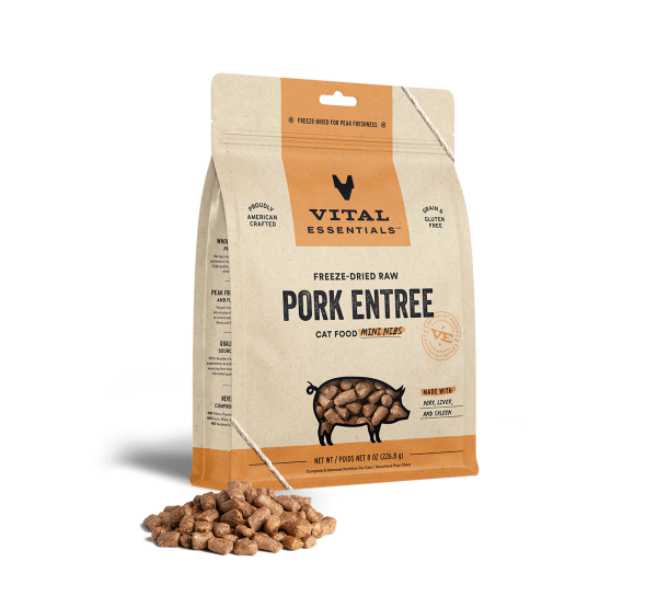 Vital Essentials Pork Entree Mini Nibs Freeze-Dried Raw Cat Food Supply