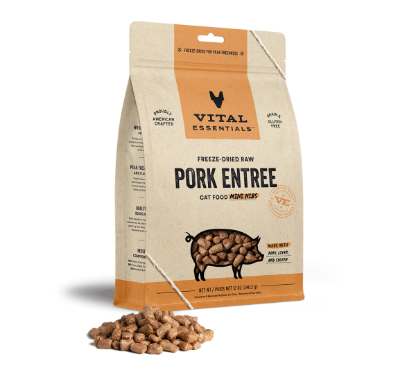 Vital Essentials Pork Entree Mini Nibs Freeze-Dried Raw Cat Food Supply - Image 2