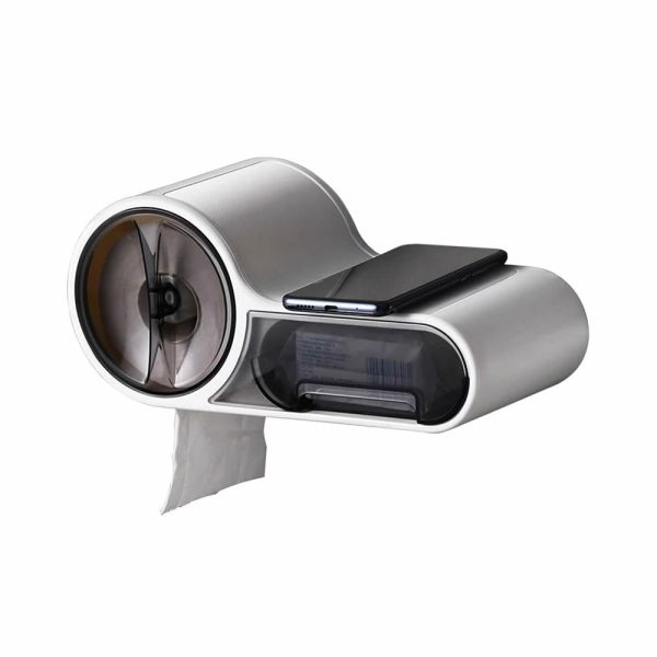 Toilet Paper Holder Wall Mount Waterproof Self-Adhesive Roll-Free Paper Tray Tissue Rack  with Phone Holder for Bathroom and Kitchen Online now