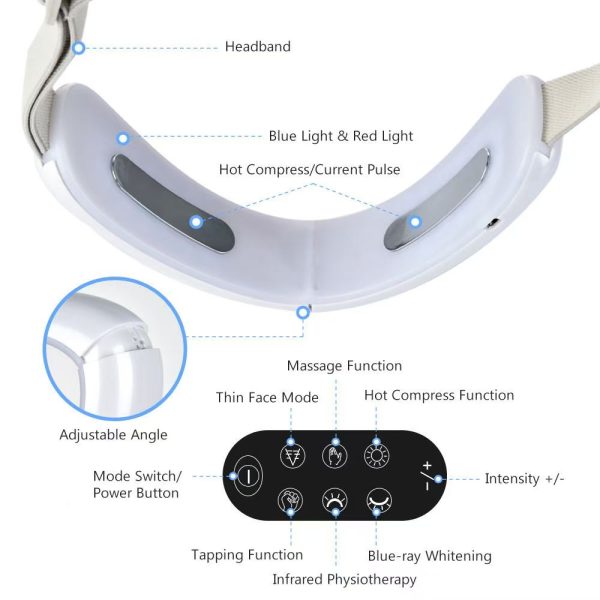 Electric V-Shape Face Lifter, Smart V-Shape Face Sculpting Massager - Face Lifting Massager Red and Blue LED Phototherapy and Remote Control For Cheap - Image 5