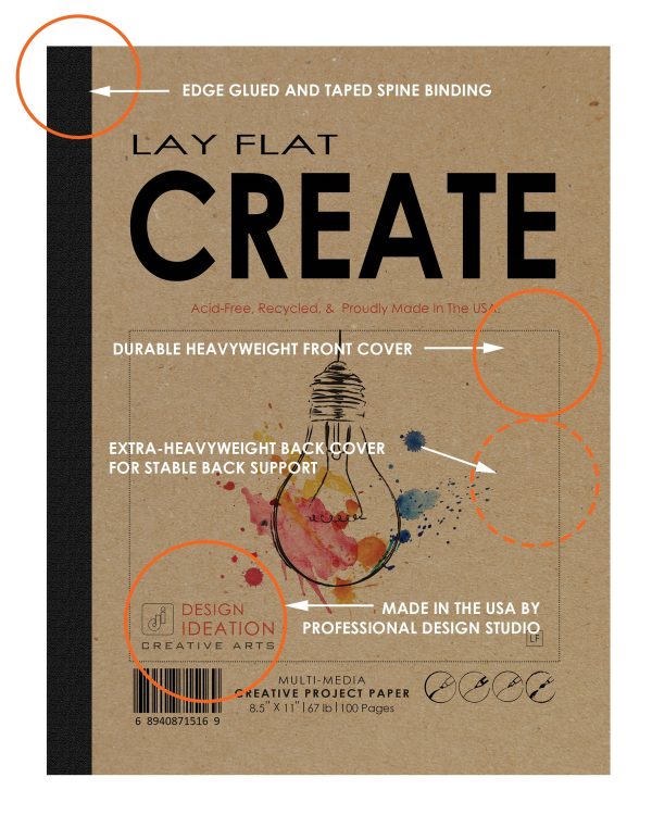 Design Ideation LAY FLAT CREATE Sketchbook. Removable Sheet, Journal Style. Creative Project Book. Mixed Media. (8.5  x 11 ) LF-50100-LS on Sale - Image 4
