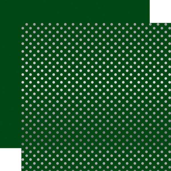 DARK GREEN SILVER FOIL DOT - Dots & Stripes 12x12 Cardstock Echo Park on Sale